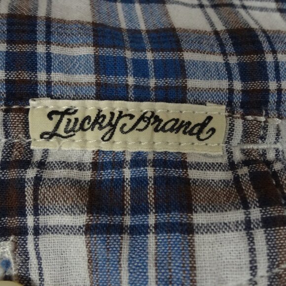 LUCKY BRAND BLUE PLAID WESTERN COWBOY STYLE BUTTON UP MENS XL SHIRT L193 - Picture 4 of 9